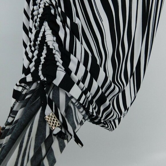 Cache Blouse Womens XS Pullover Black White Striped Stretchy Side Drawstrings - Picture 6 of 7